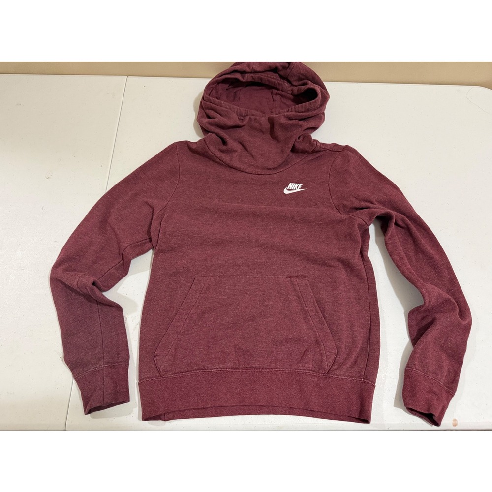 Nike Sportswear Funnel Neck Hoodie Burgundy Maroon Fleece Pullover XS